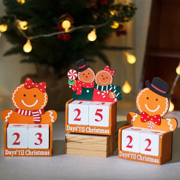 Nedräkning till jul pepparkaksgubbe Trä adventskalender Brun