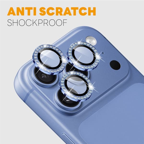 NORTHJO Kameran linssuoja strassirenkaalla iPhone 18 Pro / 18 Pro Max puhelimelle Blue