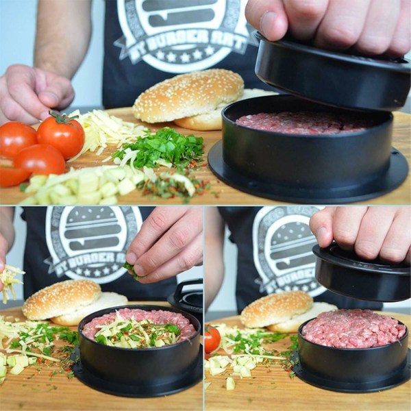 3 i 1 fyldte Burger Hamburger Mold Maker Sliders Køkkenudstyr Black