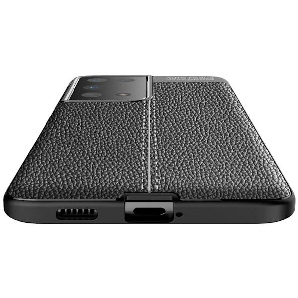 Litchi Belagt Etui Samsung Galaxy S21 Ultra - Sort Black