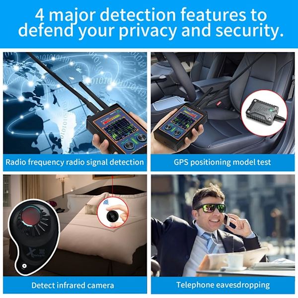 højfølsom trådløst RF-signal skjult kameradetektor Scan magnetisk GPS-locator Black