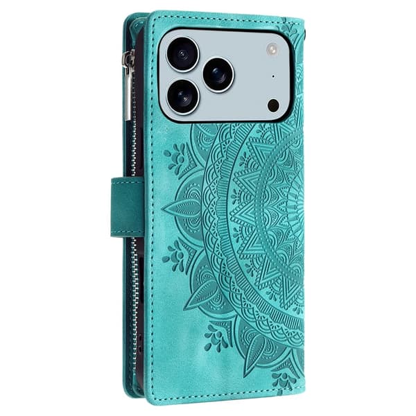 Pungetui kompatibelt med iPhone 17 Pro Max cover etui mandala blomstermønster - minst Green