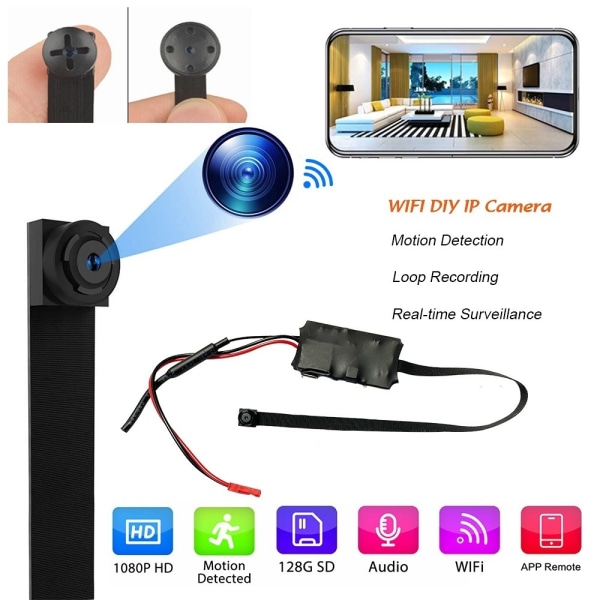 langaton kamera WiFi IP Micro Mini -kamerapainike piilotettu Black