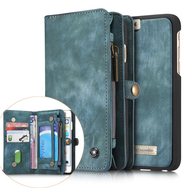 CASEME iPhone 6s 6 Plus Retro Split läder plånboksfodral Blå Blå