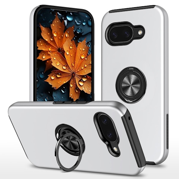 For Pixel 9A Hybrid Deksel med Fingerring Silver