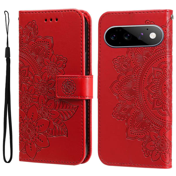 Blommönstrat plånboksfodral till Google Pixel 11 Pro och Google Pixel 11 Röd