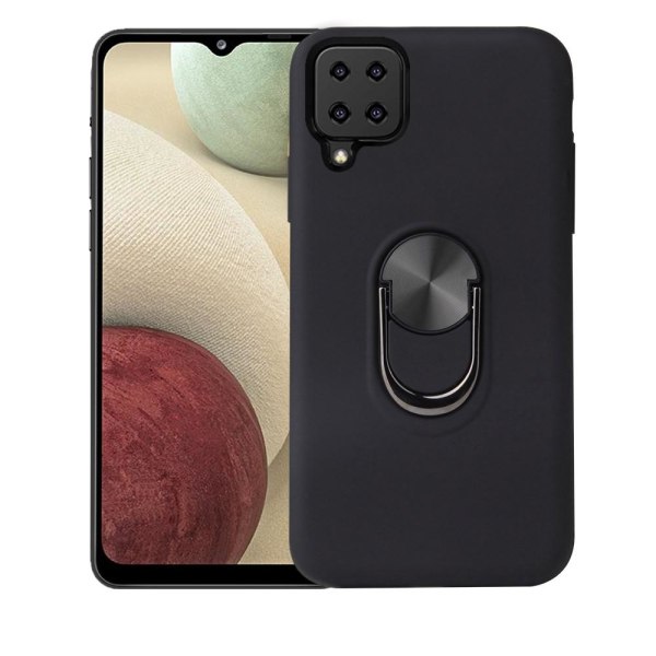 Samsung Galaxy A12 Ring Kickstand Soft Hybrid Case with Metal Sheet Black