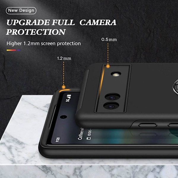Til Google Pixel 6A Fingerring Kickstand Hybrid Taske - Sort Black