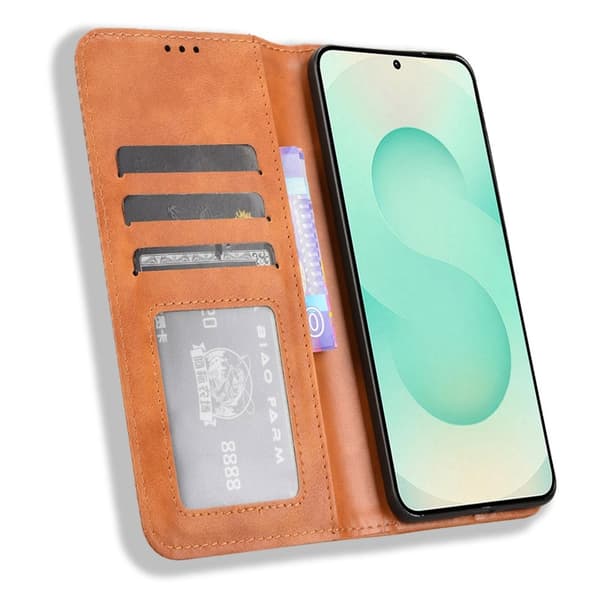 För Samsung Galaxy S25 Edge Plånboksfodral Exklusivt Brun