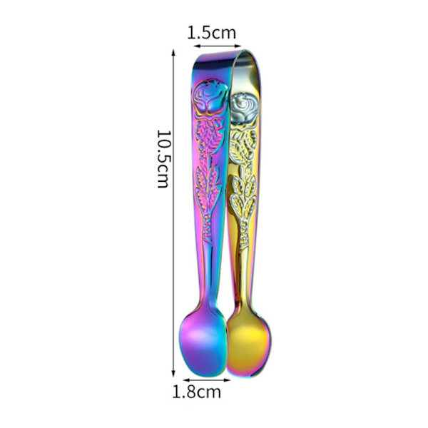 Ice Cube Spoon Tongs rustfrit stål rosemønster mini madtang Multicolor