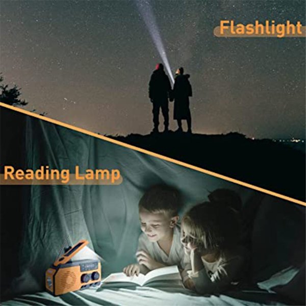 Handvev Radio Solar Light SOS Ficklampa Väderskanning Laddare Orange