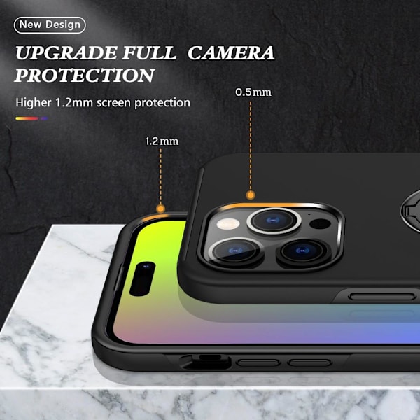 Til iPhone 15 Pro Finger Ring Kickstand Hybrid Taske - Sort Black