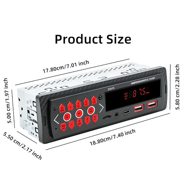 Auto Bluetooth MP3-soitin Autostereo TF Card U-Disk FM-radio Black