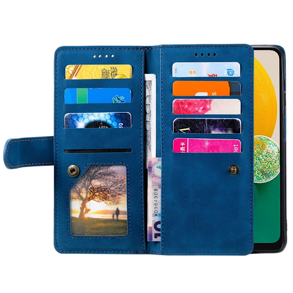 Til Samsung Galaxy S25 5G Etui med Lynlåslomme og 9 Kortlommer Blue