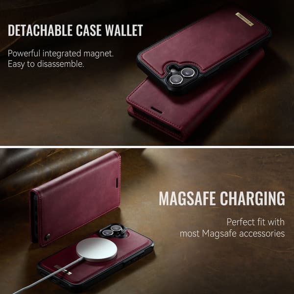 CASEME Til iPhone 17  Lommebokdeksel Magnetisk Avtakbar RFID Beskyttelse Red