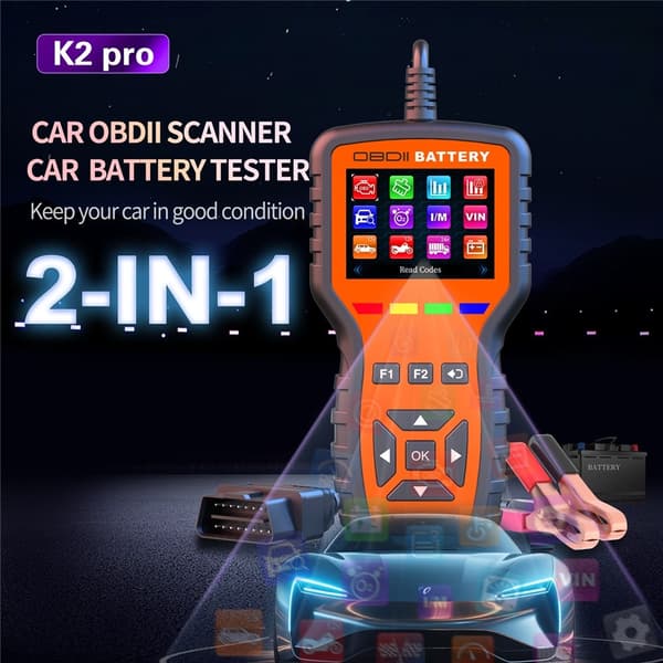 Felkodsläsare 2-i-1 OBD2-skanner batteritestare 40 000 felkoder motordiagnostik Orange