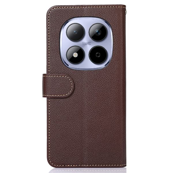 KHAZNEH Til Xiaomi Redmi Note 15 Pro Etui RFID-blokkerende telefonlærfutteral Brown