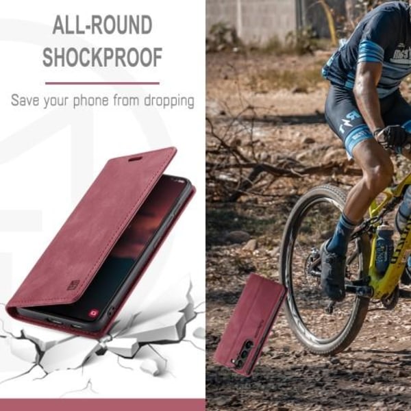 AUTSPACE A01 Retro tegnebog taske til Samsung Galaxy S23+ (Plus) - Rød Red
