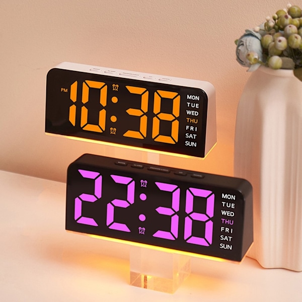 LED-klocka Digital Väckarklocka Stor Display Datum Temperatur Väckarklocka - Vit / Rosa Ljus Rosa