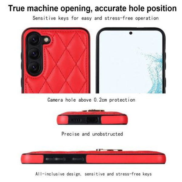 Samsung Galaxy S23 Rhombus Grid Mønsterveske Fingerring - Rød Red