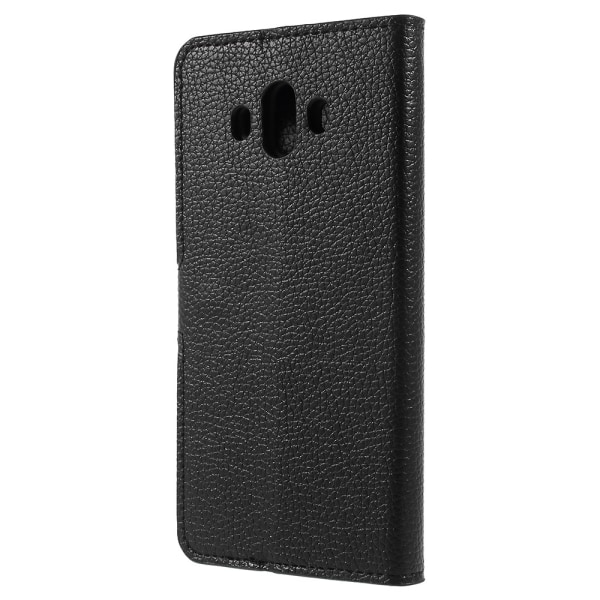 Litchi Skin Læder Pung Telefon beskyttelsescover til Huawei Mat Black