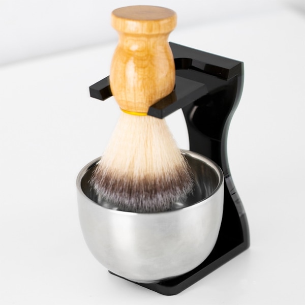 3-i-1 sett Barberbarberstativ Skål for skjegg i rustfritt stål Black