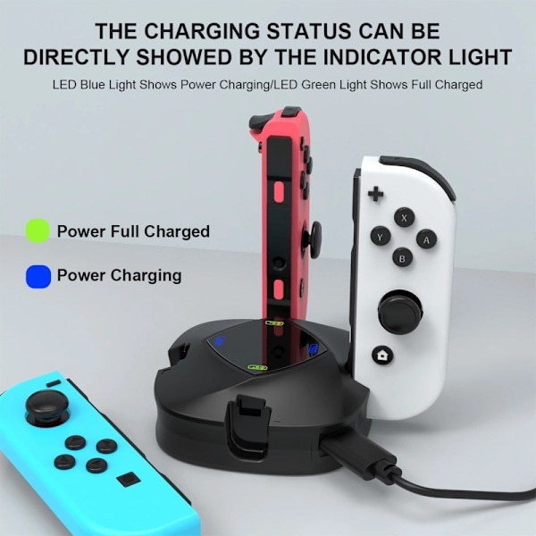 Kompatibel med Nintendo Switch + OLED Joy-Con-kontroller 4-i-1 ladestasjon Black