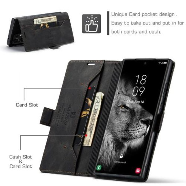 AUTSPACE A01 Retro tegnebog taske til Samsung Galaxy S23 Ultra - Sort Black