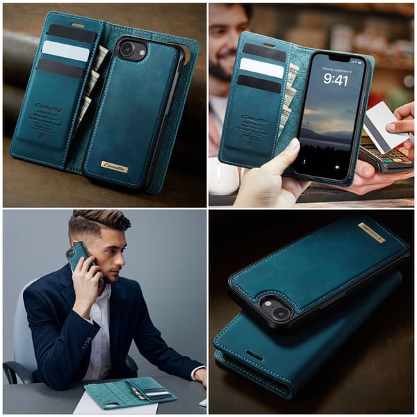 CASEME Til iPhone 17e / 16e  Lommebokdeksel Magnetisk Avtakbar RFID Beskyttelse Blue