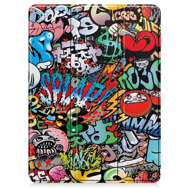 Til iPad Pro 11 (2024) Etui Tre - fold Stativ Tablet Cover med Pen Holder - Graffiti Multicolor