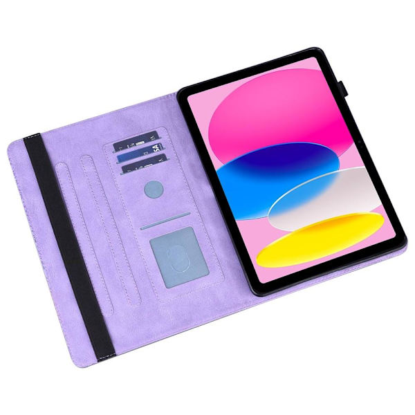 Til iPad 10.9 (2022) Tabletetui Cover Blomsterprægning - Lilla Purple