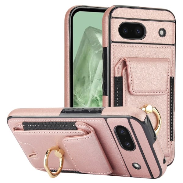 För Google Pixel 8a Kickstand Case Telefonfodral med Kortfack - Roséguld Svart