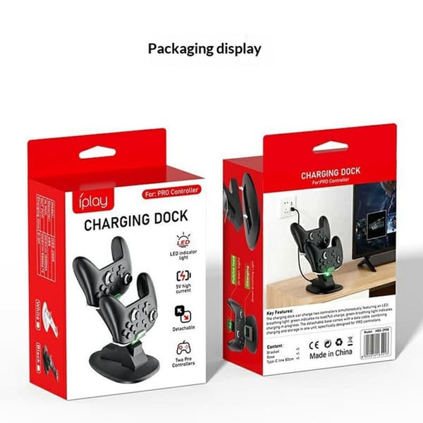 Ladestasjon kompatibel med Nintendo Switch 2 Pro LED-indikator 2 kontrollere Black