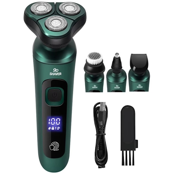 4i1 Elektrisk Rakapparat Uppladdningsbar 3 huvuden Rakhyvel Grooming Display Grön
