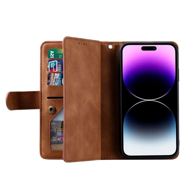 iPhone 17 Pro Kuori Vetoketjutaskulla ja 9 Korttipaikalla Brown