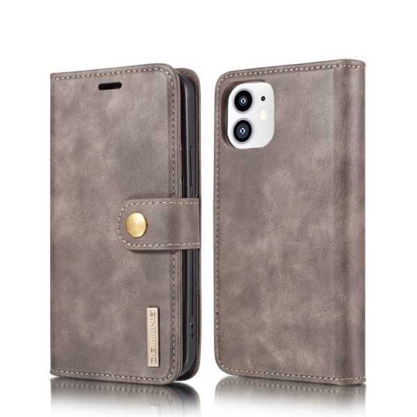 DG.MING iPhone 12 Mini Split Läder Plånboksfodral - Grå Grey