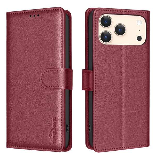 BINFEN COLOR Telefonlommebokdeksel til iPhone 18 Pro / 17 Pro Red