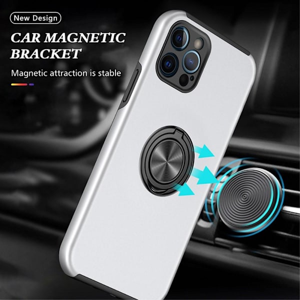 iPhone 13 Pro Max Finger Ring Kickstand Hybrid Case - Sølv Silver