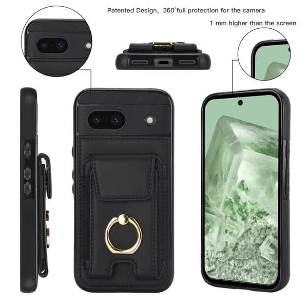För Google Pixel 8a Kickstand Case Telefonfodral med Kortfack - Svart Svart