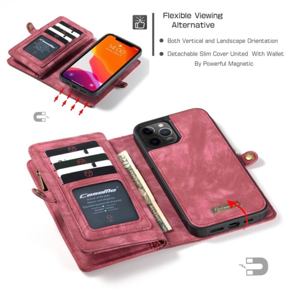 CASEME iPhone 12/iPhone 12 Pro 2-in-1 lompakkopuhelimen kuori - Red