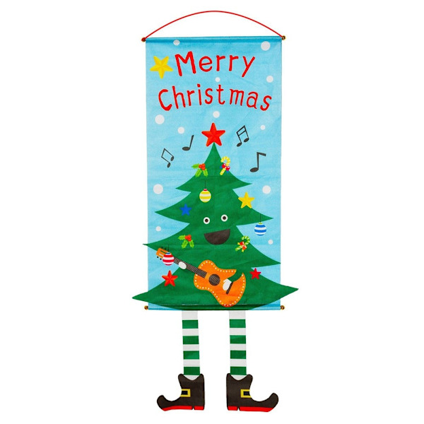 Hyvää joulua Flag Xmas Hanging Banner Door Decor - joulukuusi Blue