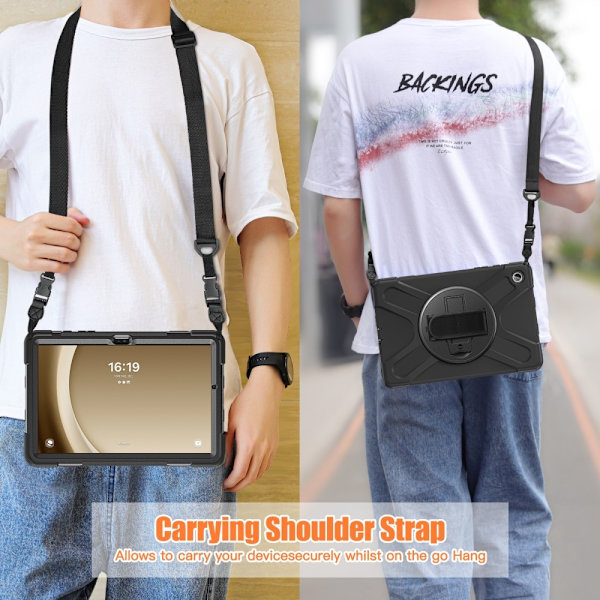 Samsung Galaxy Tab A9+ Heavy Duty Armor skal med axelrem Svart