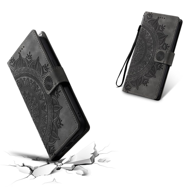 För Samsung Galaxy S25 Ultra plånboksfodral Fodral Skal Mandala blommönster grå