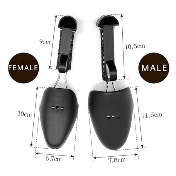 2st justerbar plastsko Skoblock Shoe Extender sko storlek - man Svart