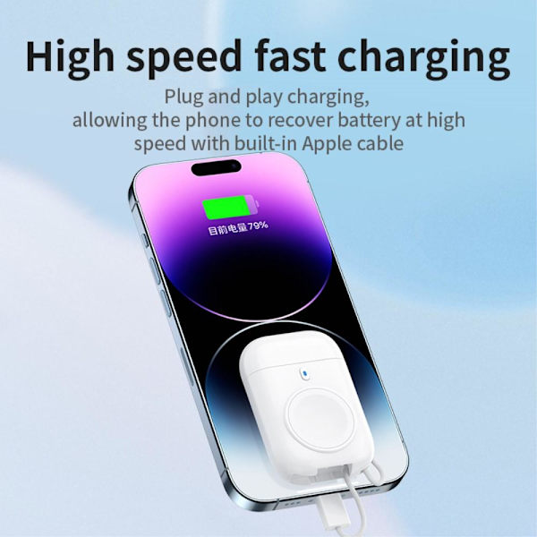 Trådløs oplader Powerbank til Apple Watch Serie 7/6/5/4/3/2/1 Black