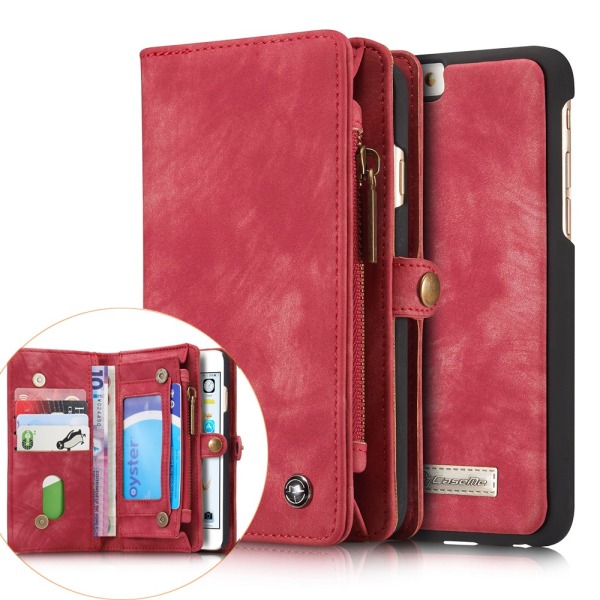 CASEME iPhone 6s 6 Plus Retro Split läder plånboksfodral Röd Röd