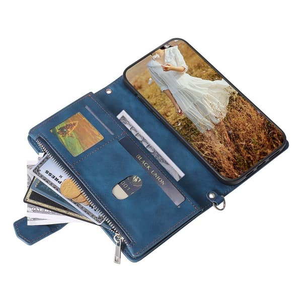 Google Pixel 10 Pro / 10 / 9 Pro / 9 Zipper Wallet Case Rhombus Stitching Line Puhelinsuojus Blue