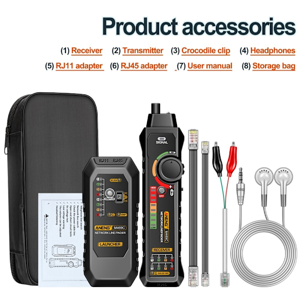ANENG Netværkskabel Tester Netværk Ethernet Wire Tracker Kabelfinder Black