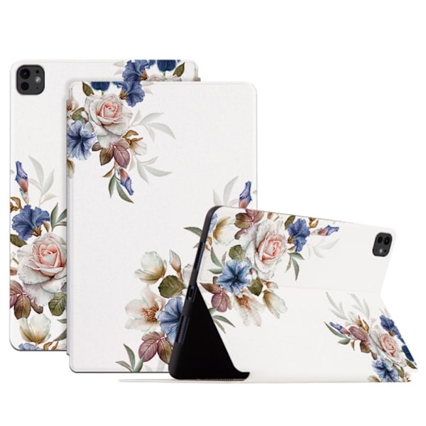 Till iPad Pro 11 (2024) Fodral Flip Stativ Smart Surfplattefodral - Vit Blombuske multifärg