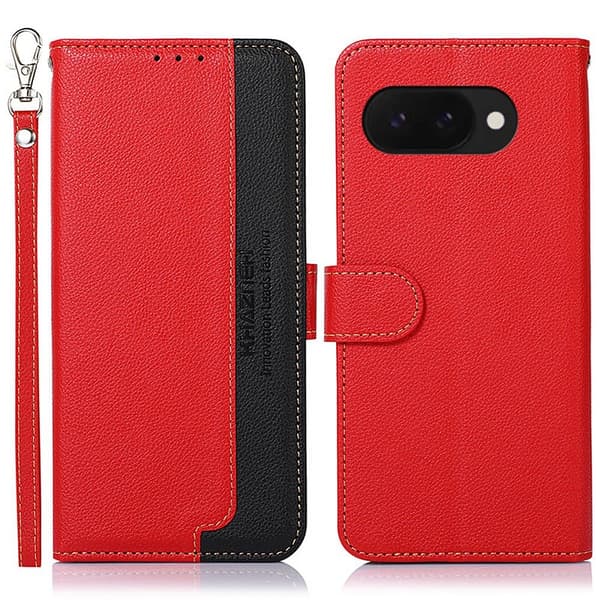 KHAZNEH Til Google Pixel 9A Lommebok-deksel Litchi Texture Telefonveske Red